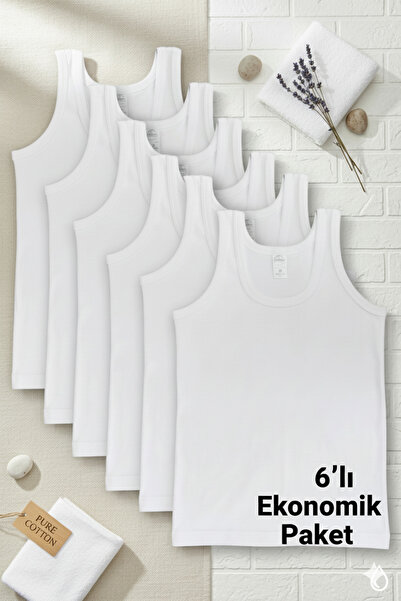 Şenay Pachet de 6 maiouri cu bretele din bumbac alb pentru băieți