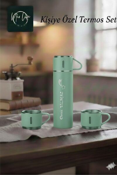 Mio Life Kişiye Özel İsimli Hediyelik Termos - 3 Bardaklı Paslanmaz Çelik Termos 540 ml
