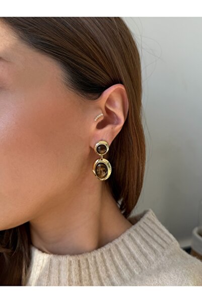 Font أقراط بتصميم ذهبي عتيق من الحجر البني