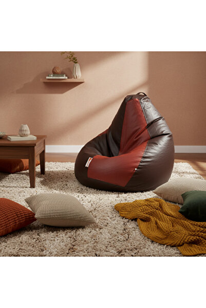 fluffy Brown and burgundy leather bean bag - comfort and elegance in every co...