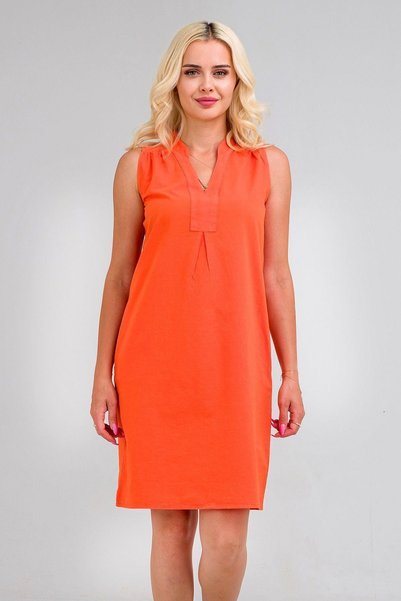 Bold & Young Women's Orange Color Linen-Look Cotton Dress with Pockets