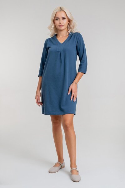 Bold & Young Γυναικείο φόρεμα με τσέπες, μανίκια 3/4, χωρίς συρρίκνωση, με κορδόνια στους ώμους, από βαμβακερό ύφασμα, θρυλικό φόρεμα PETROL