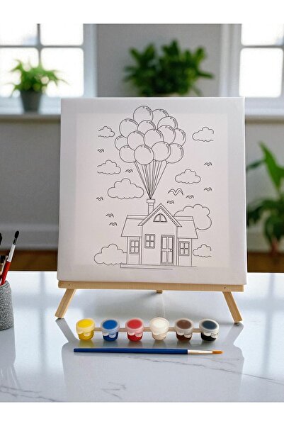 Asra Çocuklar İçin Tuval Boyama Seti (Tuval, Şövale, Fırça ve 6 Renk Akrilik Boya Seti) 22x22 Cm