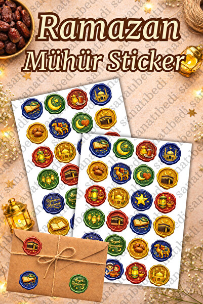 sanatıbedi 2 Sayfa Ramazan Mühür Görünümlü Sticker - Dini Hediye Paketleme Sü...
