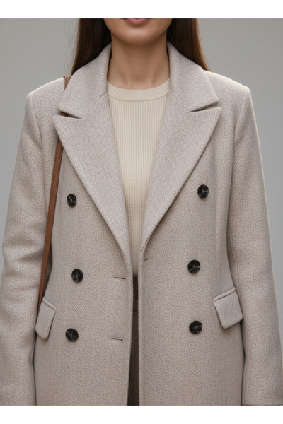 ser arte Taş Renk Balıksırtı Desenli Kaban