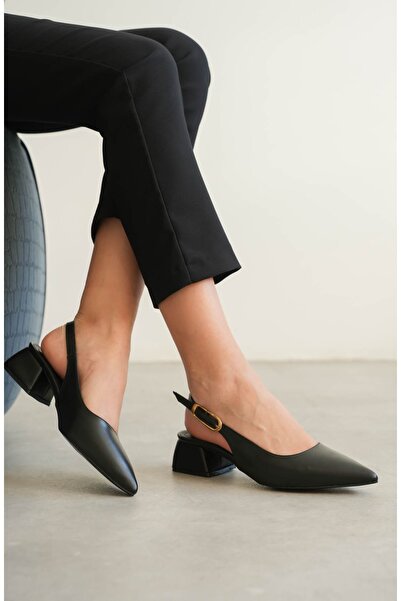 MODAADAM حذاء ميلي نسائي بكعب منخفض - جلد أسود