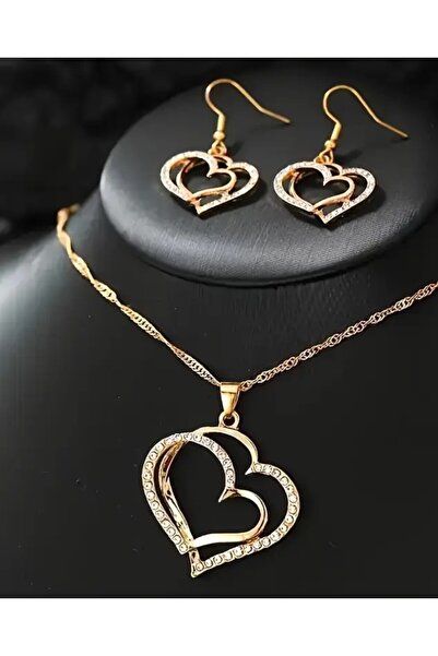 BALVA KONSEPT مجموعة أقراط قلادة من الحجر الذهبي