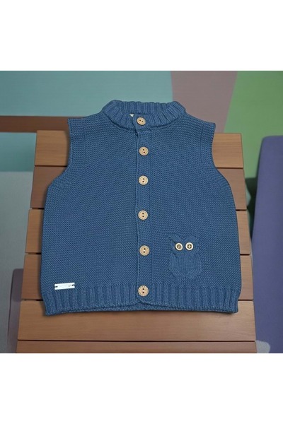 RYZE ÇOCUK Cep Owl Detailled Zero Neck Tricot Vest Indigo