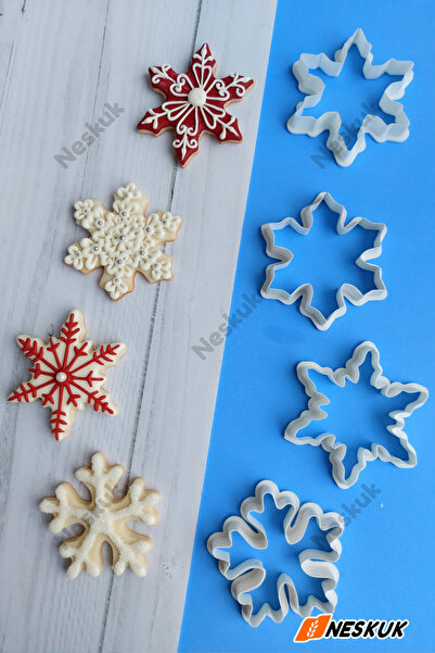 Neskuk 4'lü Kar Tanesi Kurabiye Kalıbı - Şeker Hamuru Kalıbı Yılbaşı Şekillendirici Kurabiye Kesici