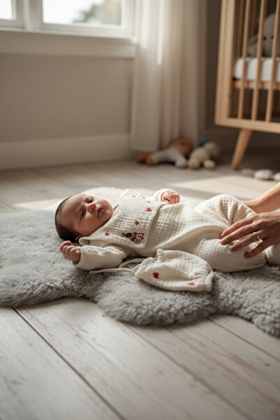 THELAKIDS Vıntage Peter Rabbit Nakışlı Müslin Yenidoğan Set ( Tulum & Bonet ş...