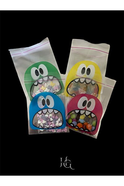 AMBALAJCİBURADA 200Pcs 10X14Cm Mixed Color Monster Printed Adhesive Transpare...