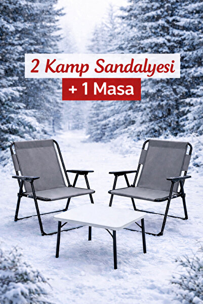 kolayav.com avın en kolay yolu 2 Adet Katlanır Kamp Sandalye ve Masa Seti -Ta...