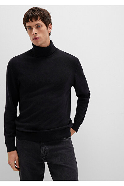 Mavi Schwarzer Pullover aus Wollmischung mit hohem Kragen, reguläre Passform / normaler Schnitt 0710372-900