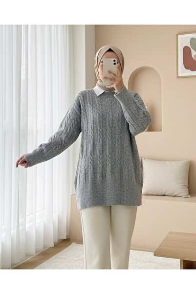 Modamorfo Embossed Patterned Soft Knit Sweater - Gray
