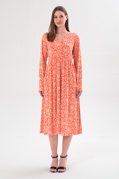 Kyron Women's V-Neck Patterned Viscose Dress- Long Sleeve/Stylish and Comfort...