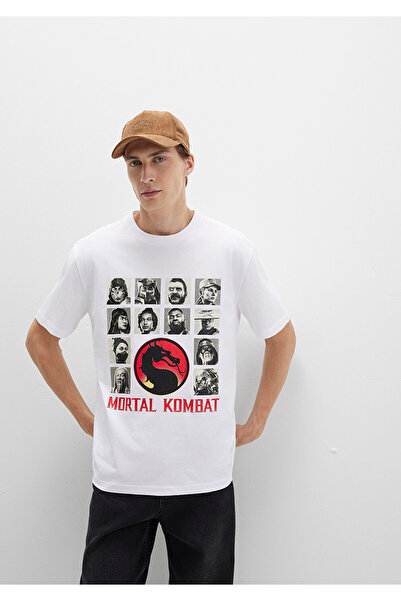Mavi Mortal Kombat Baskılı Beyaz Tişört Loose Fit / Bol Rahat Kesim 0612921-620
