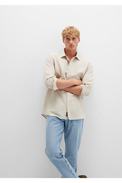 Mavi Gestreiftes beiges Hemd, reguläre Passform / normaler Schnitt 0211704-90925