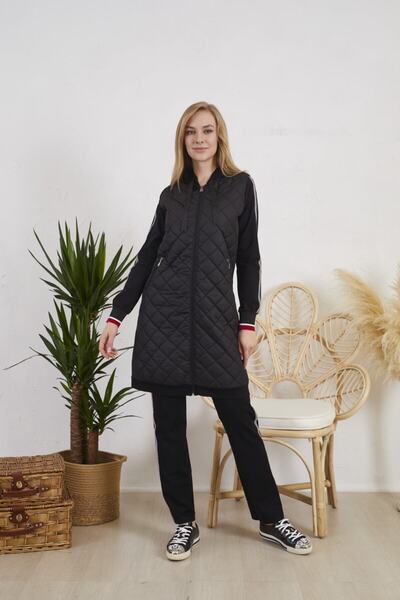 Moodbasic Women's Plus Size Stone Stripe Suit Black