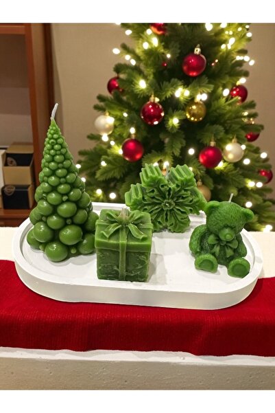 magnocandles Set de lumânări decorative de Crăciun de Anul Nou, 5 bucăți, brad, ursuleț, cutie cadou, fulg de nea, farfurie