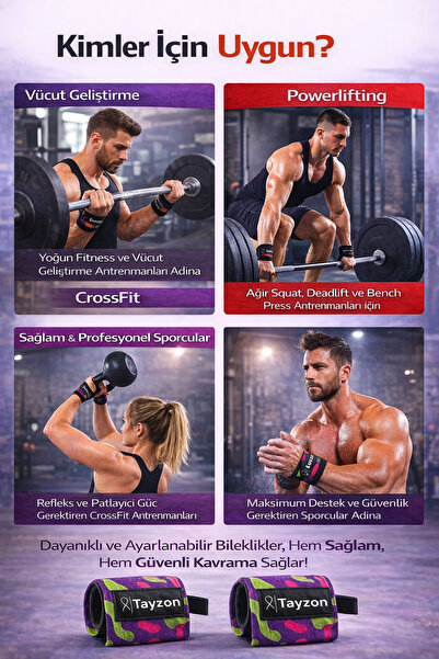 Tayzon Wrist Wraps Fitness Ağırlık Bilekliği – Crossfit Bilekliği, Halter ve Bench Press Bileklik Desteği