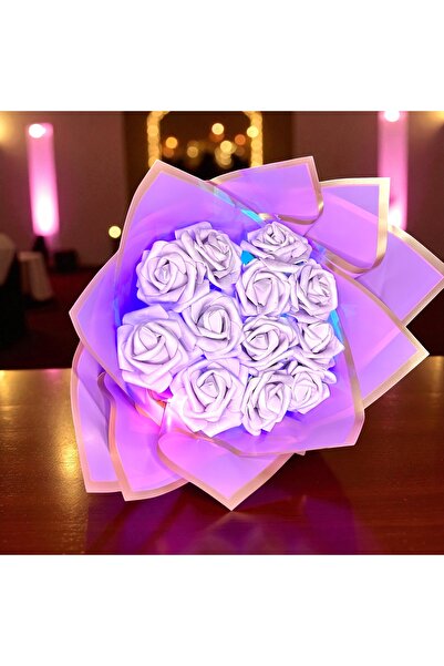 exzone LED IŞIKLI LİLA GÜL BUKETİ ANNEYE SEVGİLİYE ARKADAŞA HEDİYE YAPAY KELEBEK BULETİ