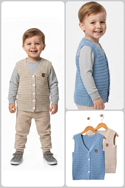 Mamman's 2-Piece Knitted Sweater Vest, Buttoned Baby Boy-Winter Vest Set