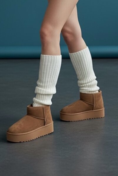 Nitesheys Doğal Yün Tozluk Fitilli Kışlık Ekru Beyaz Kadın Dizlik Kalın Ayaksız Yoga Diz Üstü Çorap