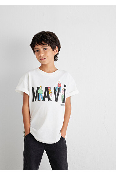 Mavi Bedrucktes Ecru-T-Shirt mit lockerer Passform / lockerer, entspannter Passform 6610280 -70057