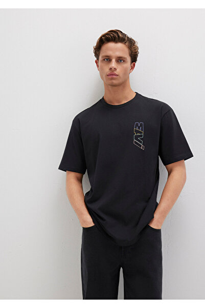 Mavi Czarny T-shirt - Nadruk z logo z tyłu, Luźny krój 0612350 -900