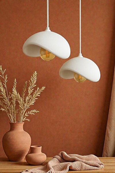 Storizaa Beyaz Dekoratif 2'Li Sarkıt Avize Bohem Beton Görünüm Rustik E27 Mod...