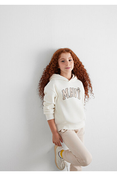 Mavi Logo Baskılı Kapüşonlu Beyaz Sweatshirt 7610035-81964