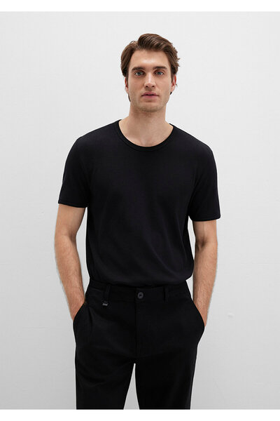 Mavi Schwarzes, figurbetontes T-Shirt mit Rippenmuster - 063747 -900