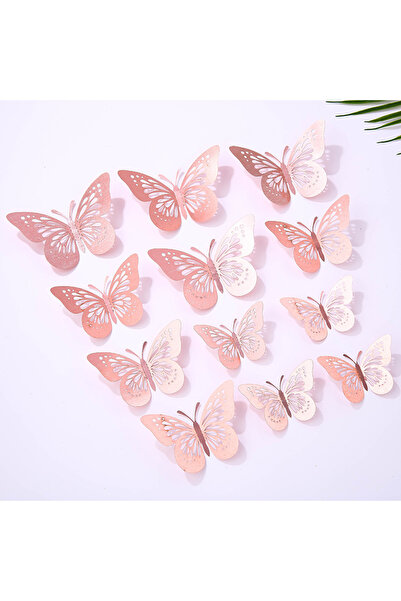 Choice 12 قطعة من زينة الكيك على شكل فراشة باللون الذهبي الوردي، بتصميم L، من...
