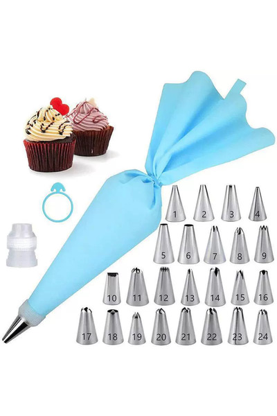 Choice مجموعة تزيين الكيك مكونة من 27 قطعة من أكياس التزيين الزرقاء مع رؤوس ت...