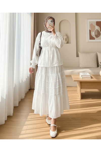 Modamorfo Σετ δαντέλας με κουμπιά μπροστά, κορδόνι στη μέση, ελαστικό μανίκι ...