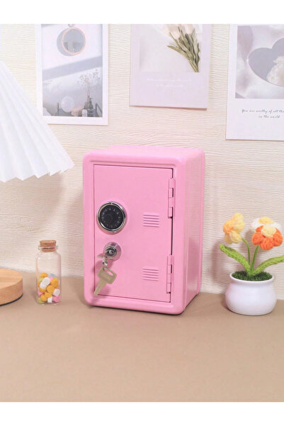 Choice حصالة نقود وردية اللون قابلة للقفل - خزنة صغيرة بقفل مزدوج (مفتاح ورقم سري)، صندوق تخزين شخصي صغير للعملات المعدنية، J