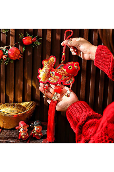 Choice زينة معلقة حمراء على شكل سمكة على الطراز الصيني، مثالية للأعياد والمنا...