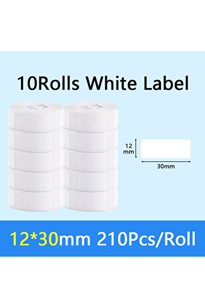 Choice 10 لفات من ورق لاصق Niimbot Officia مقاس 12 × 30 مم، 10 لفات من ورق الشريط الأبيض المقاوم للماء والزيوت