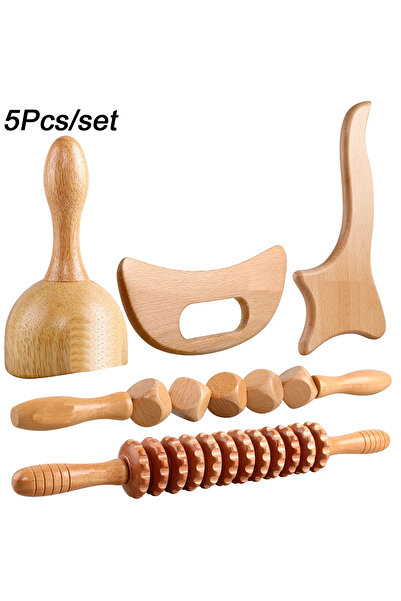 Choice مجموعة أدوات تدليك علاجية خشبية مكونة من 5 قطع، طقم علاجي خشبي، جهاز ت...
