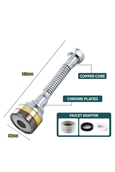Choice صنبور مطبخ نحاسي طويل 148 مم بثلاثة تدفقات مياه، رأس رش دوار 360 درجة،...