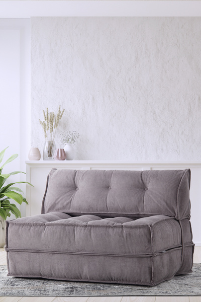 Homedius Mocca Fitilli Kadife Çift Kişilik Katlanır Yatak Katlanır Koltuk-Gri