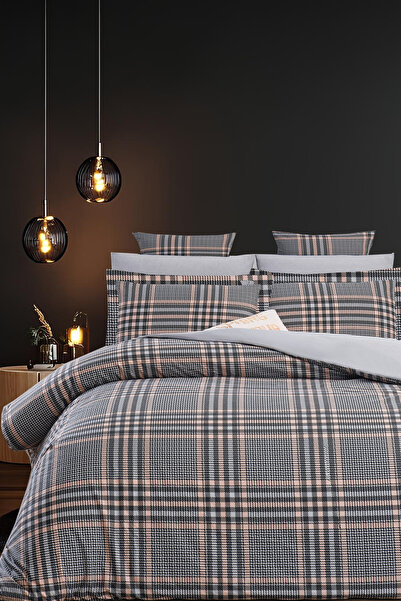 İQON طقم غطاء لحاف ملاءة جاهزة مزدوج على الطراز الشمالي باللون الرمادي