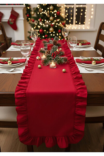 ÇIQRIK HOME Natural Fırfırlı Vintage Kırmızı Runner Ranır 40x110 Cm