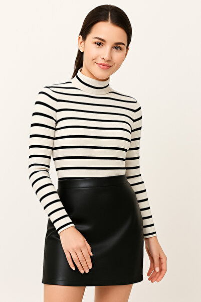 MİO ESTİLO Novelle Balıkçı Yaka Uzun Kol Fitilli Bluz