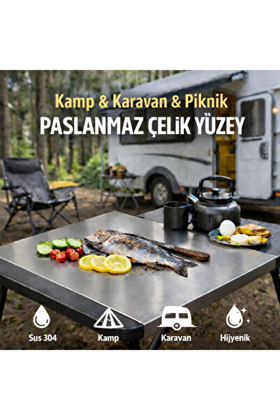 PLASTMARKET Kamp Mutfağı Paslanmaz Çelik Tezgah, Dayanıklı ve Hijyenik Masa Ü...