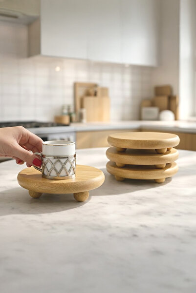 Kitchen Life Suport de prezentare cu 6 mini bile din bambus natural, suport pentru cești, mic dejun și suport de prezentare