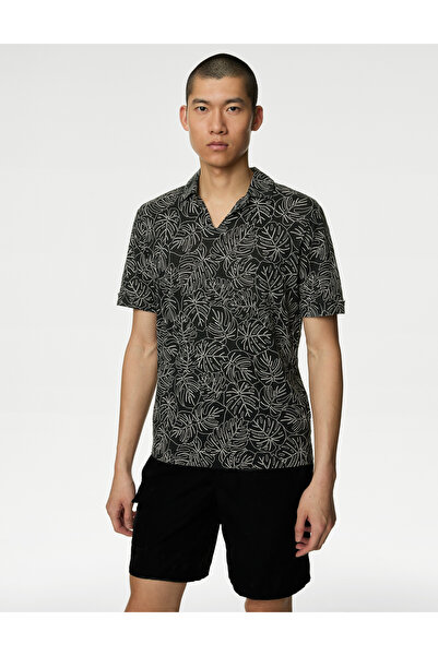 Marks & Spencer Kısa Kollu Saf Keten Polo Yaka T-Shirt