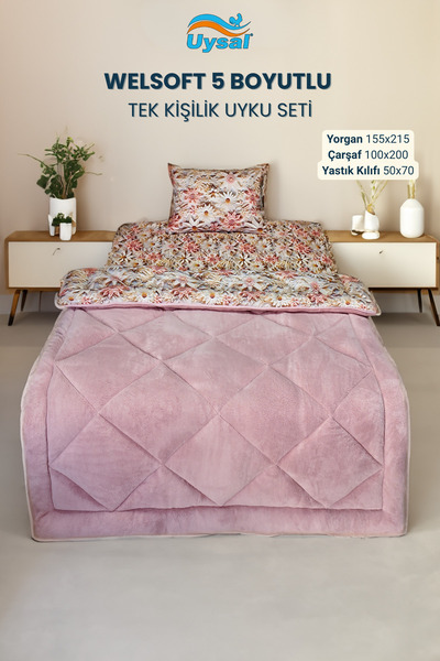 UYSAL WELSOFT 5 BOYUTLU TEK KİŞİLİK UYKU SETİ PUDRA 155x215