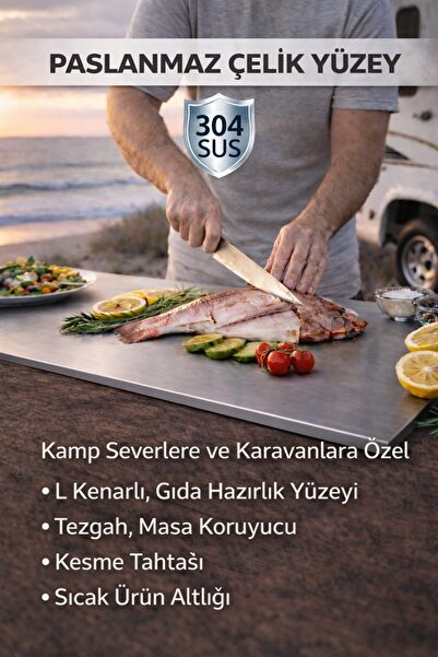 PLASTMARKET Kamp ve Karavan Mutfağına Özel Geniş Hazırlık ve Sunum Tezgahı, P...