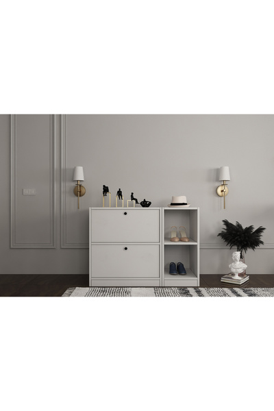 Nettrends Düşer Iki Kapaklı Iki Raflı Beyaz Ayakkabılık Çıtasız Ayk-1066-ç
